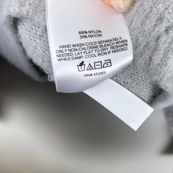 Express Gray Fuzzy Turtleneck Sweater Balloon‎ Sleeve Pullover Cowl Size Large - Picture 8 of 9